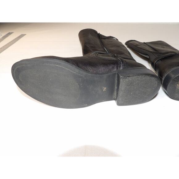 G by Guess Womens Tall Black Riding Boots 7M Faux Leather Logo Buckle Zip Moto - Picture 9 of 16